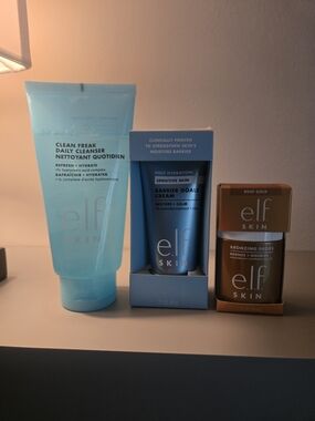 ELF Skin Light Blue Cleanser, Barrier Cream & Rose Gold Bronzing Drops Trio
